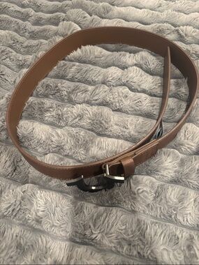 True Religion Brown Leather Belt with Silver & Black Buckle